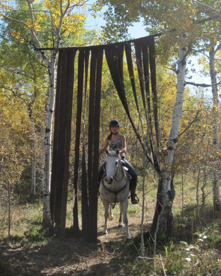 riding through curtains obstacle on horse trail